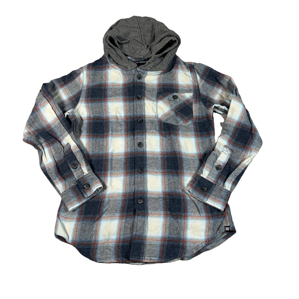 Ocean Current Boys Plaid Flannel Hooded Button Up Shirt Multicolor Size M